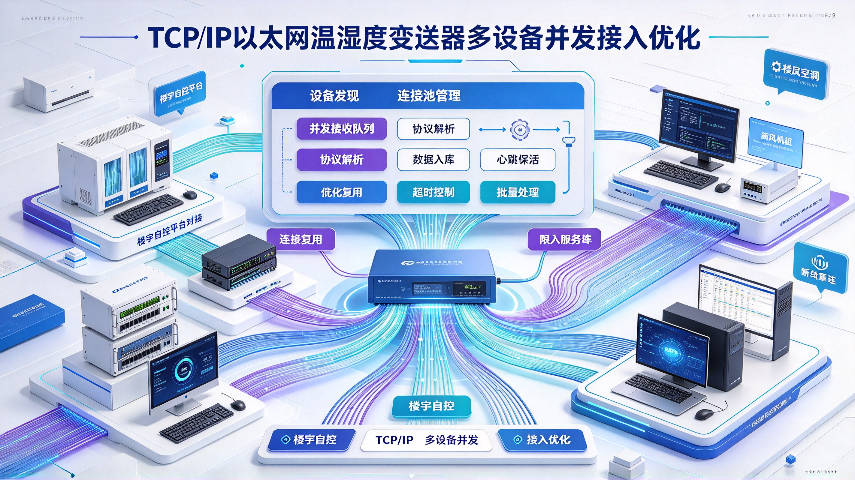 楼宇自控平台对接：TCP/IP以太网温湿度变送器多设备并发接入优化