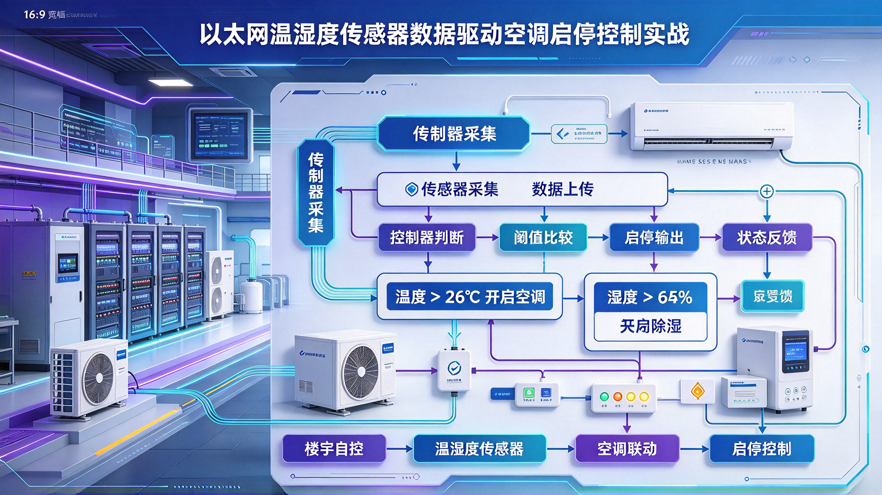 楼宇自控环境联动：以太网温湿度传感器数据驱动空调启停控制实战