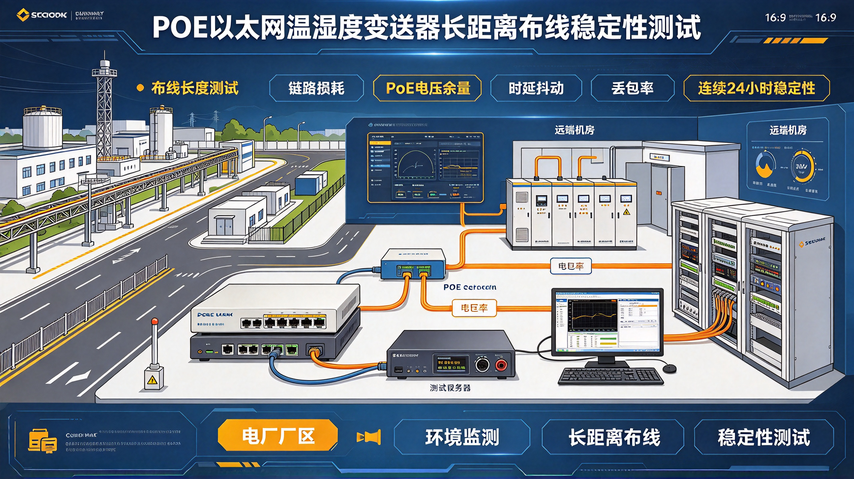 电厂厂区环境监测方案：POE以太网温湿度变送器长距离布线稳定性测试