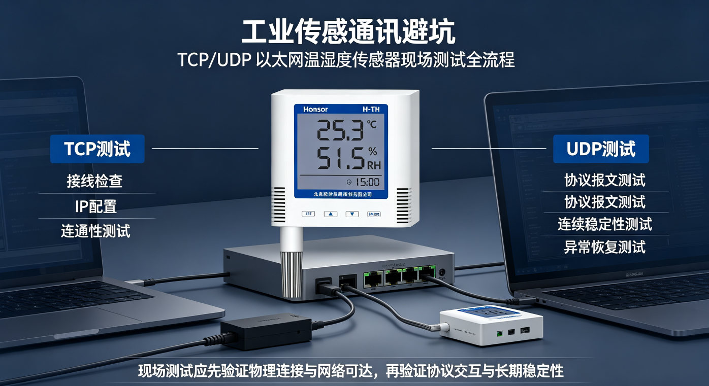 工业传感通讯避坑：TCP/UDP 以太网温湿度传感器现场测试全流程