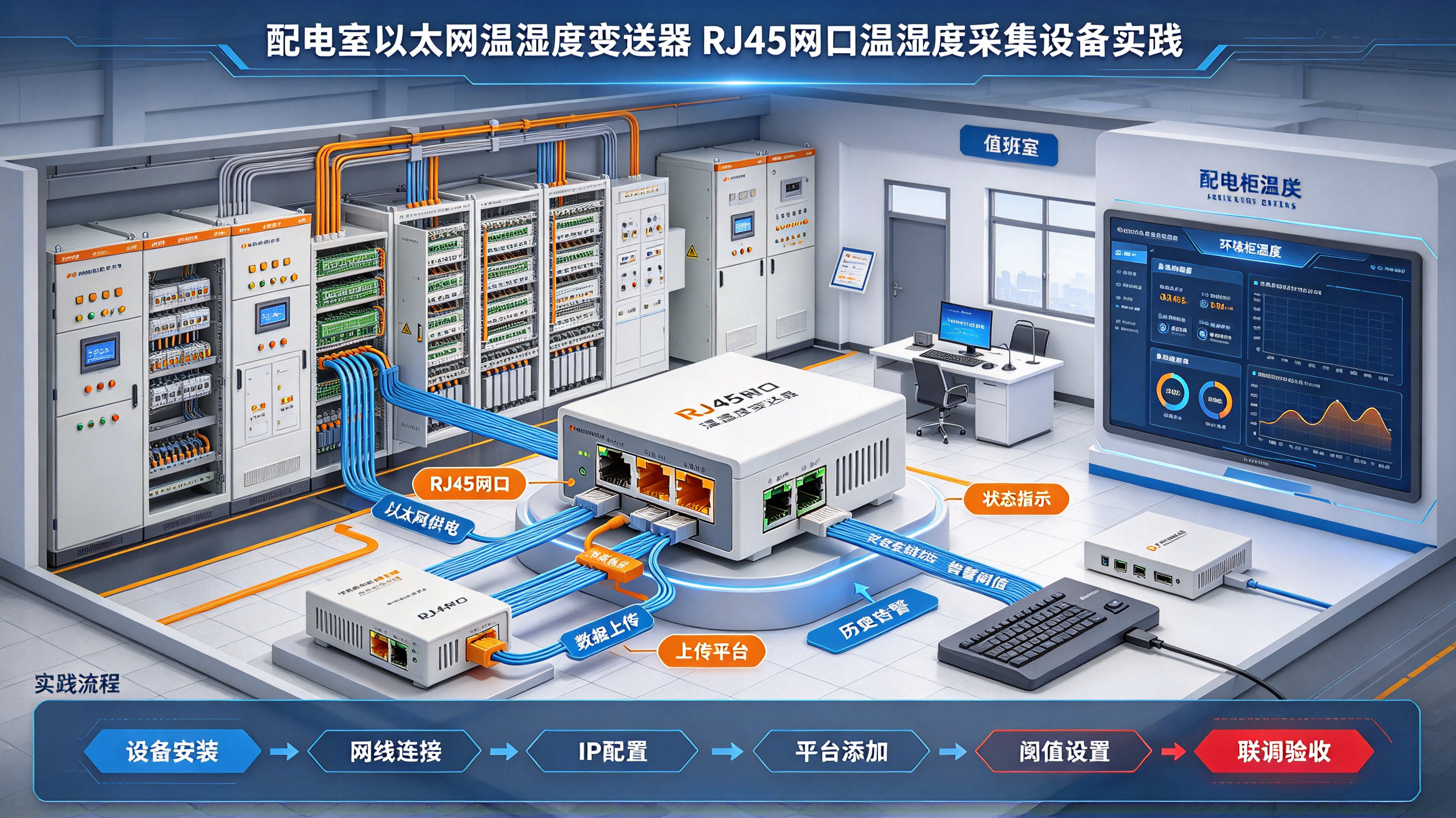配电室以太网温湿度变送器 RJ45网口温湿度采集设备实践
