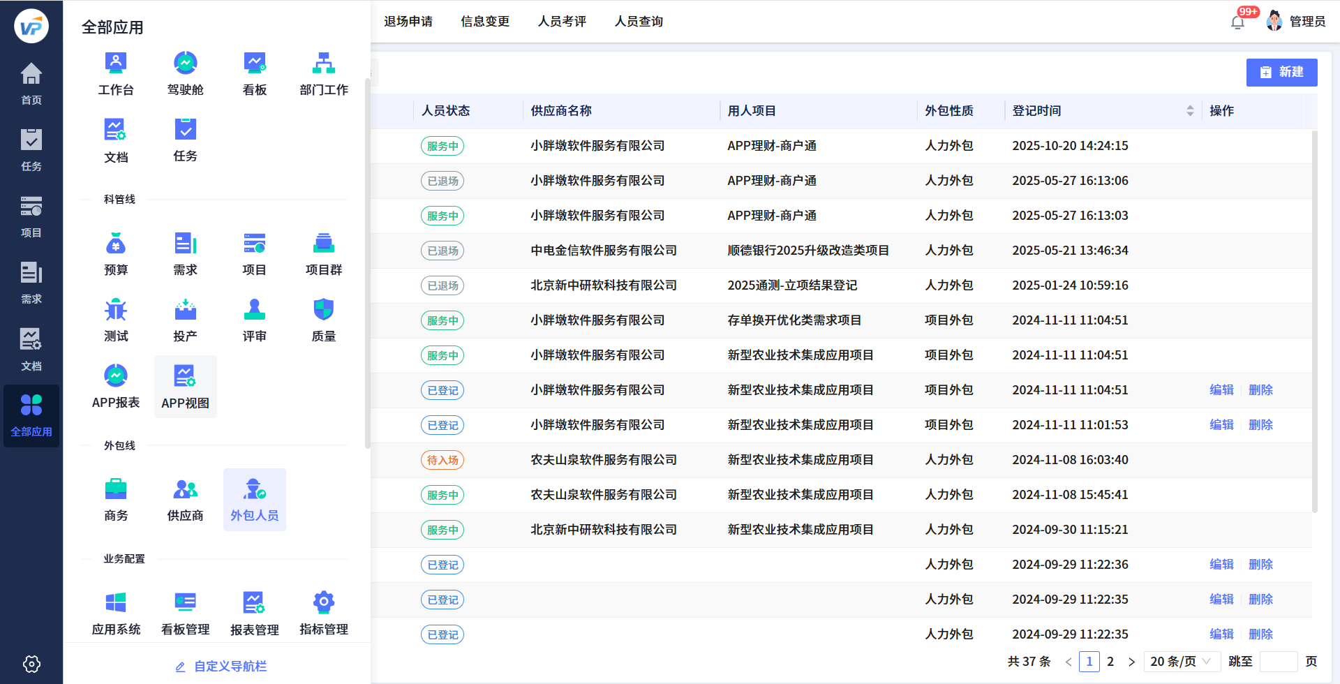 Visual ALM菜单及外包人员页面