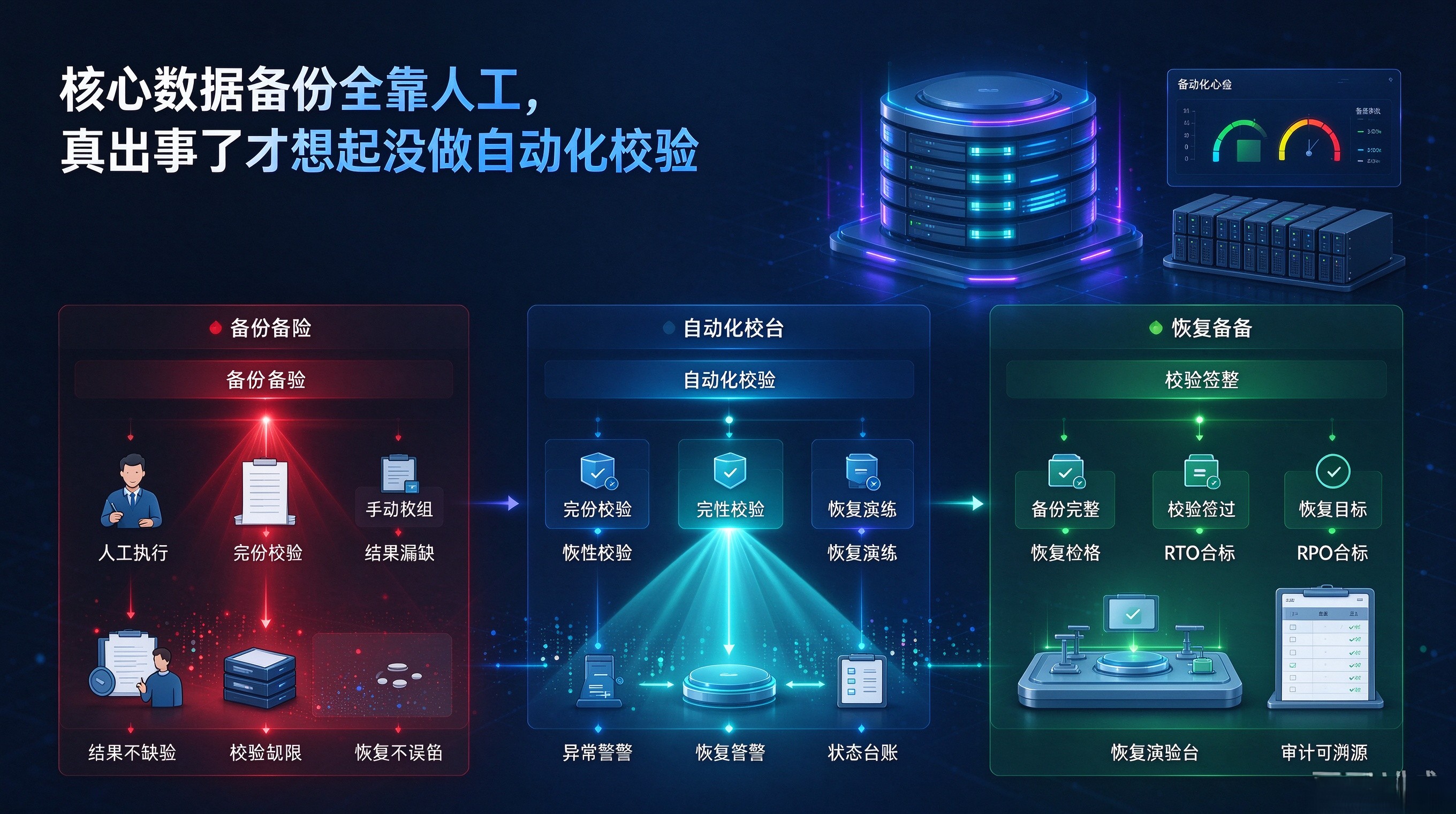 核心数据备份全靠人工，真出事了才想起没做自动化校验