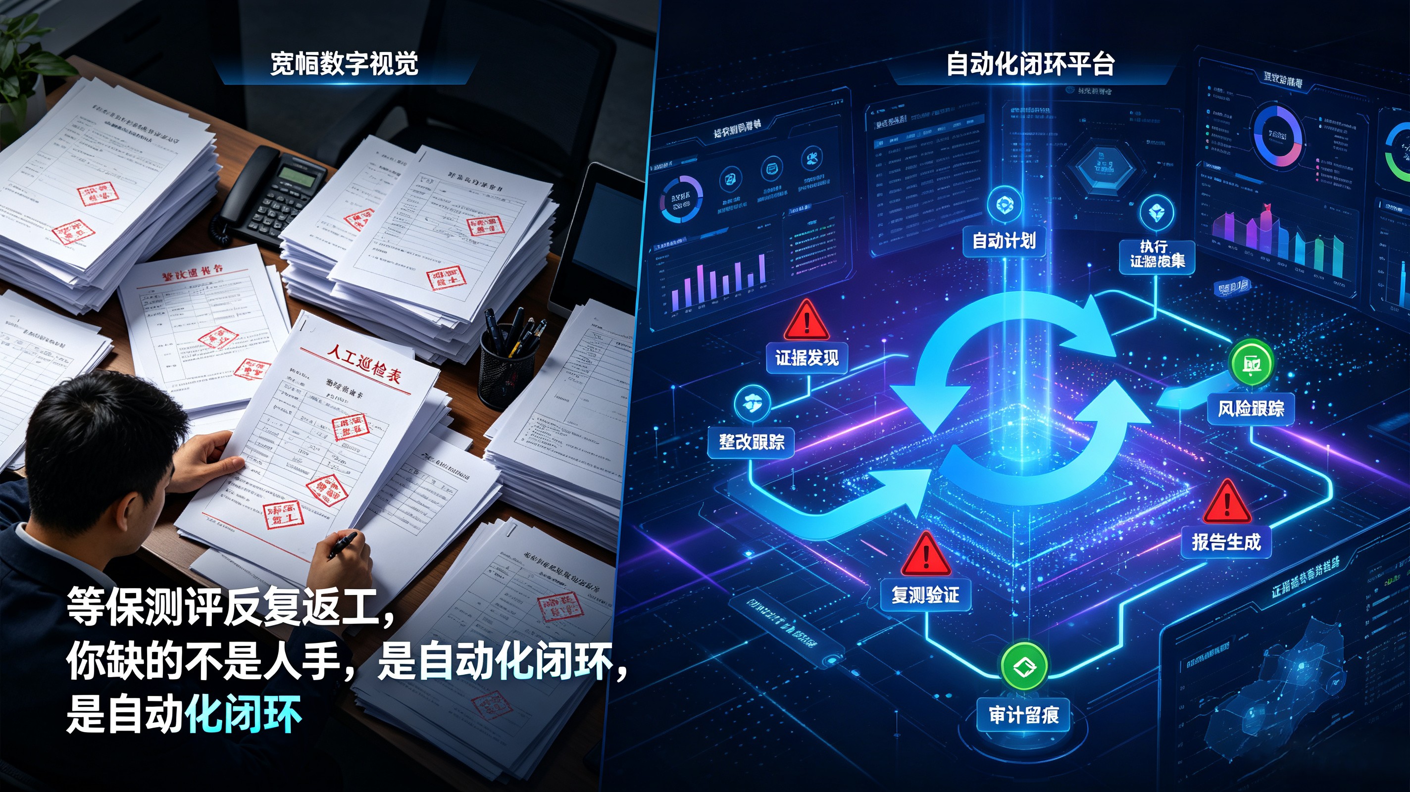 等保测评反复返工，你缺的不是人手，是自动化闭环