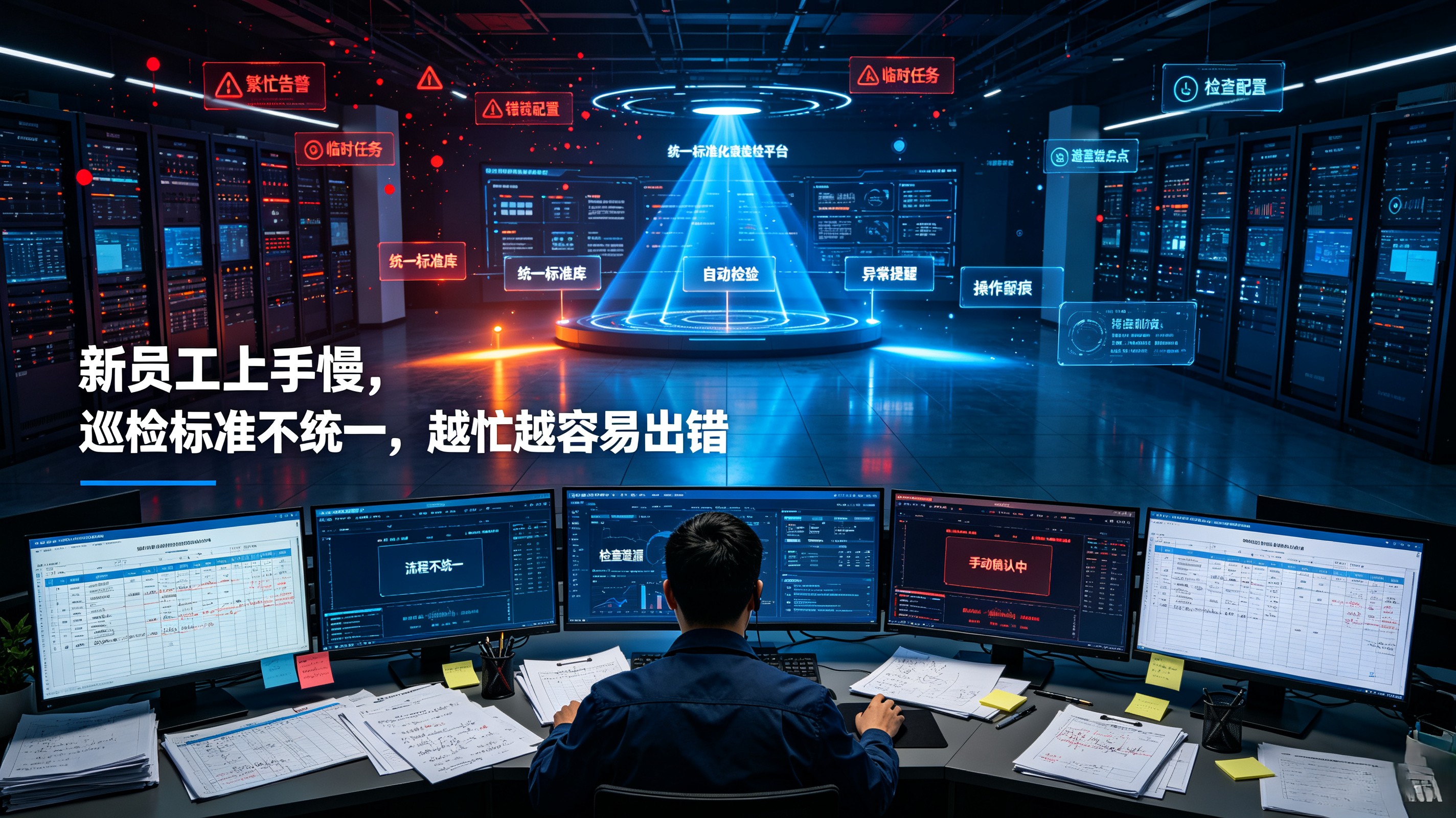 新员工上手慢，巡检标准不统一，越忙越容易出错