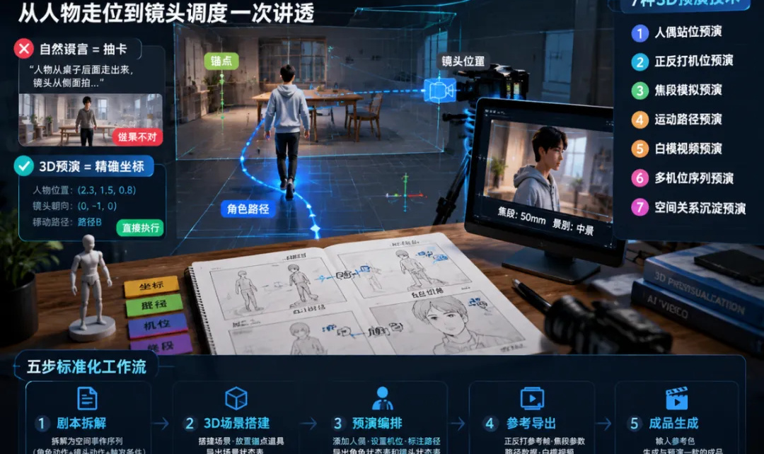 减少AI视频抽卡的7种3D预演技术，从人物走位到镜头调度一次讲透