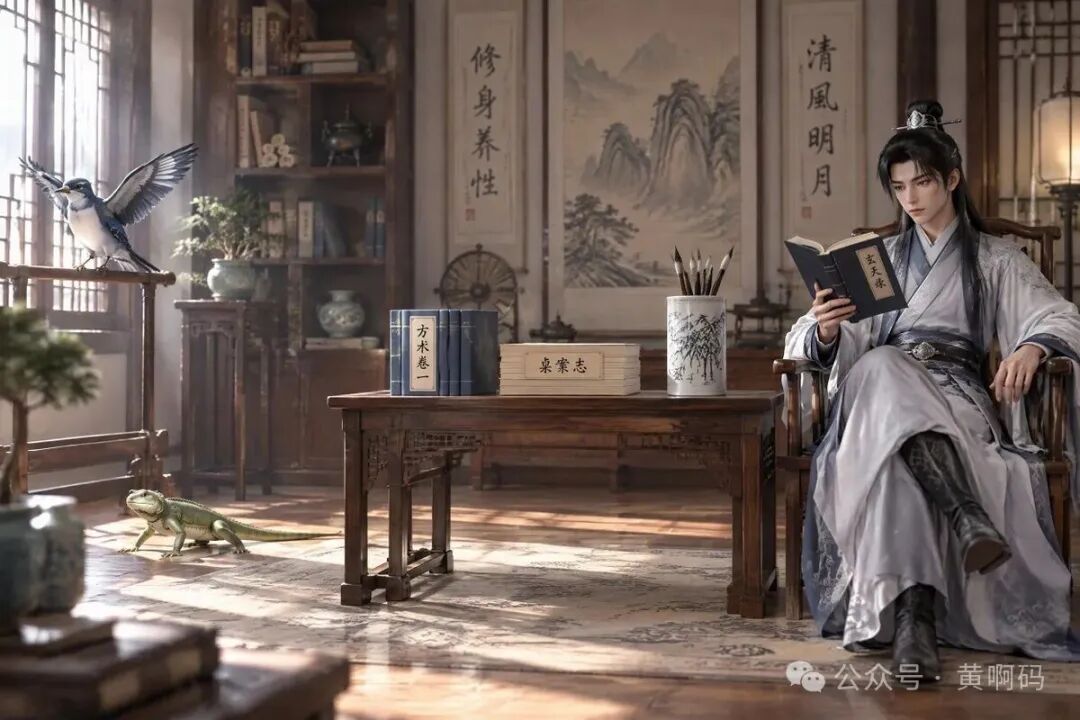 从几何体参考生成的古风书房