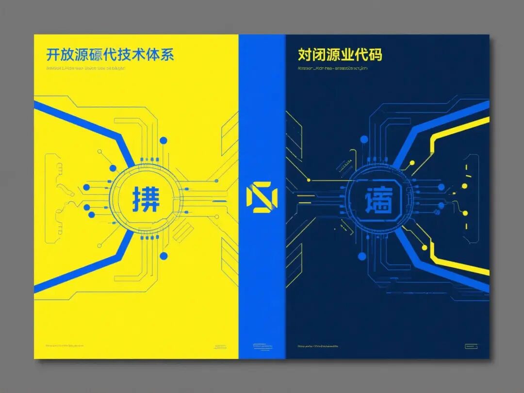 开源与闭源技术对比示意图，商业博弈概念图