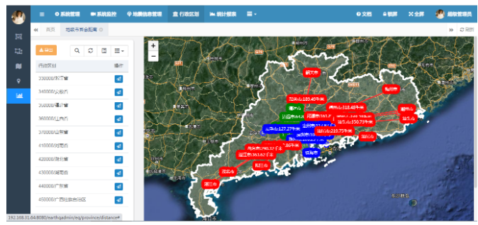广东省 地级市距离示意图