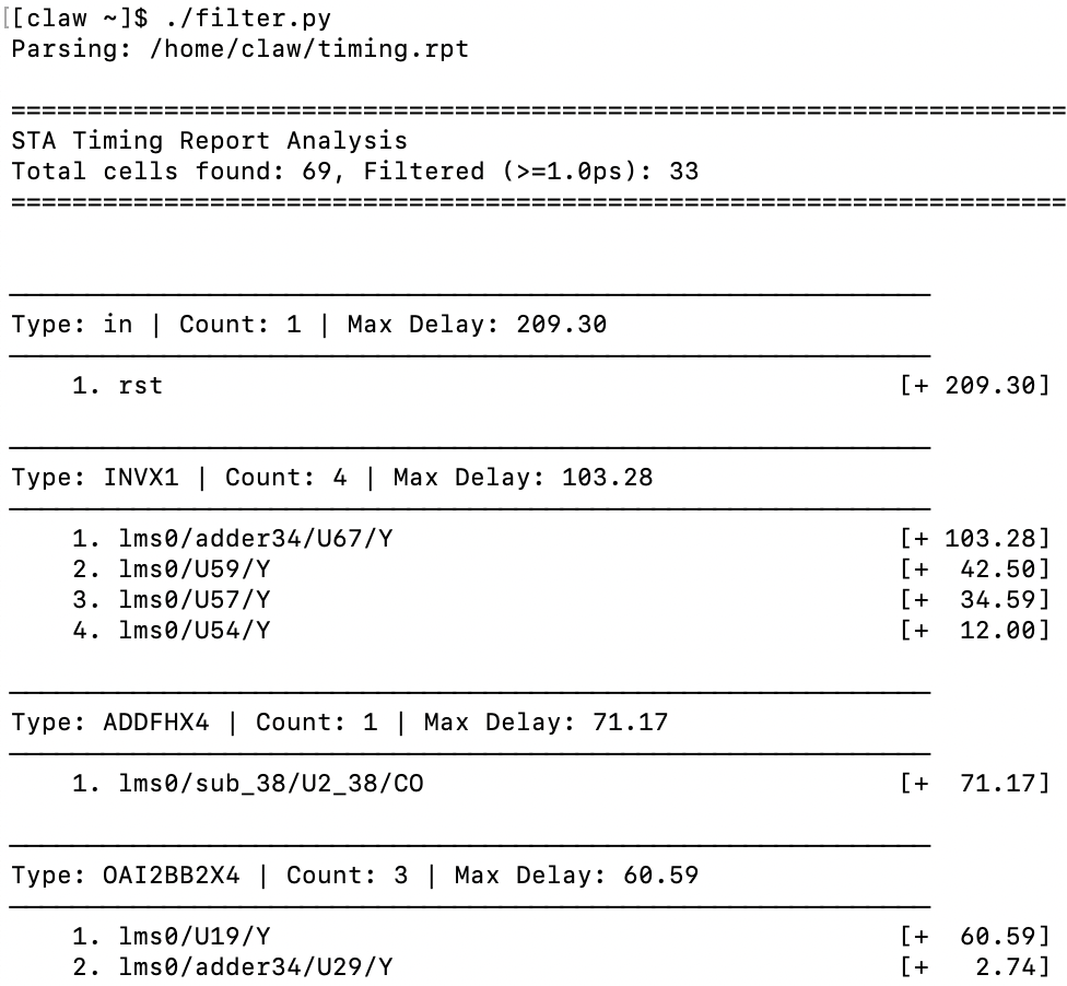 OpenClaw编写的STA后处理脚本运行效果
