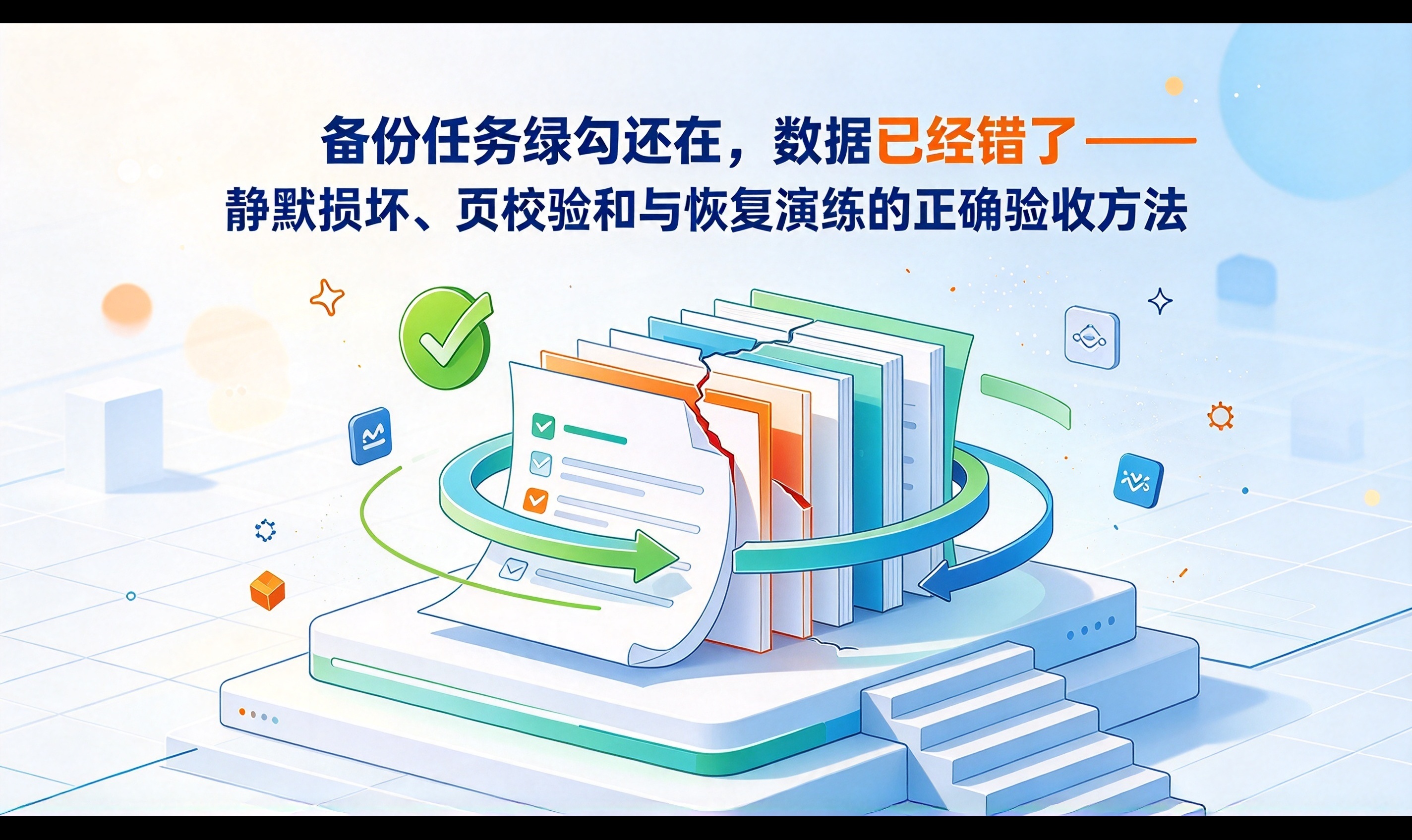 备份任务绿勾还在，数据已经错了——静默损坏、页校验和与恢复演练的正确验收方法