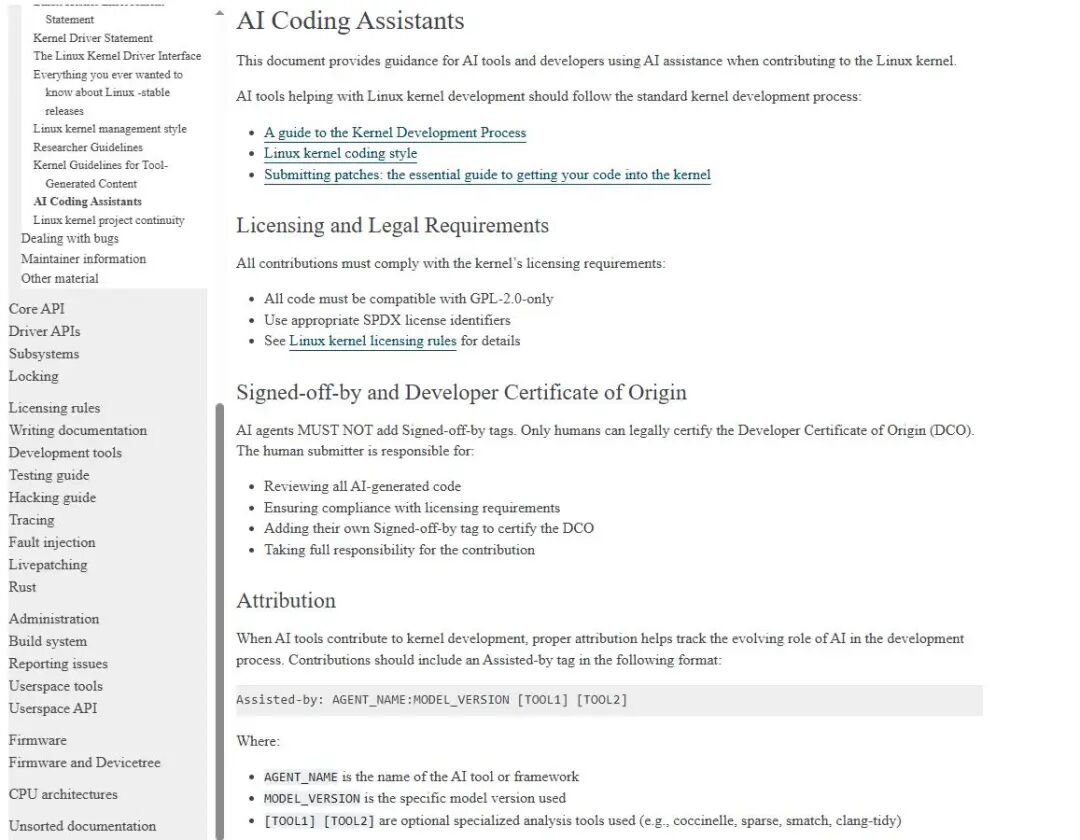https://docs.kernel.org/process/coding-assistants.html