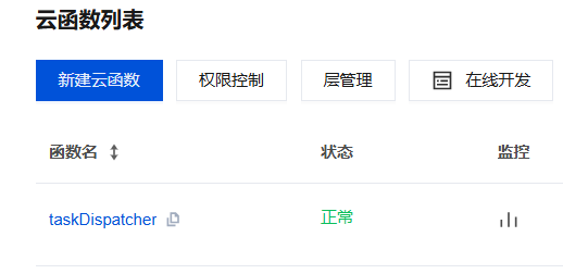 taskDispatcher 云函数状态为“正常”，部署成功