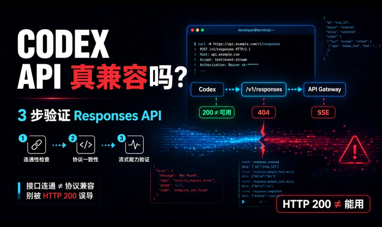 Codex 第三方 API 兼容检测：别只看 HTTP 200，3 步验证 Responses API