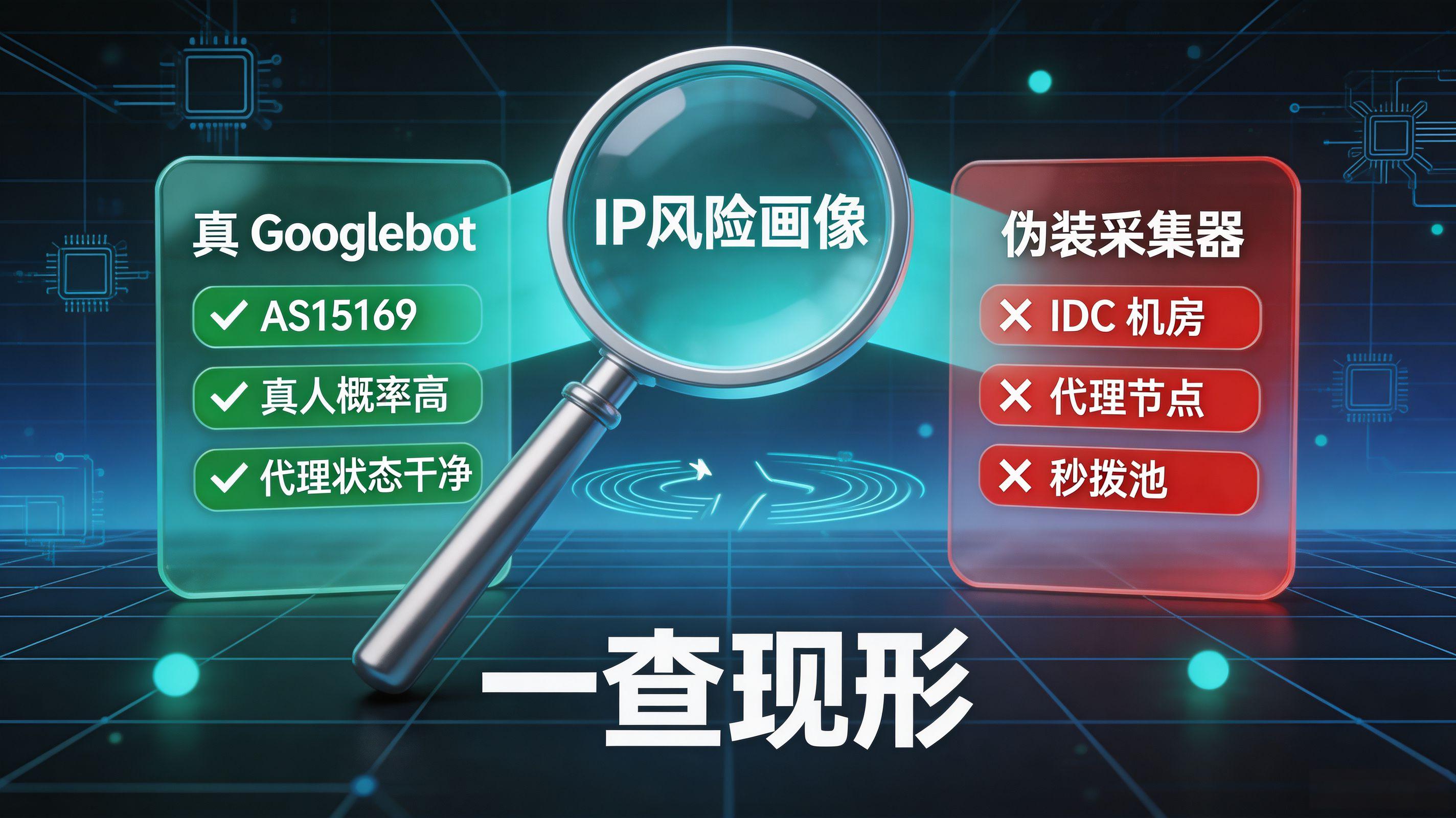 IP风险画像区分真Googlebot与伪装采集器对比图