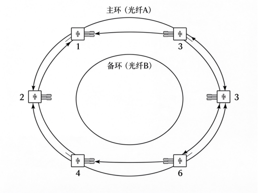 图1 双冗余反射内存环网拓扑示意图(主环A+备环B)