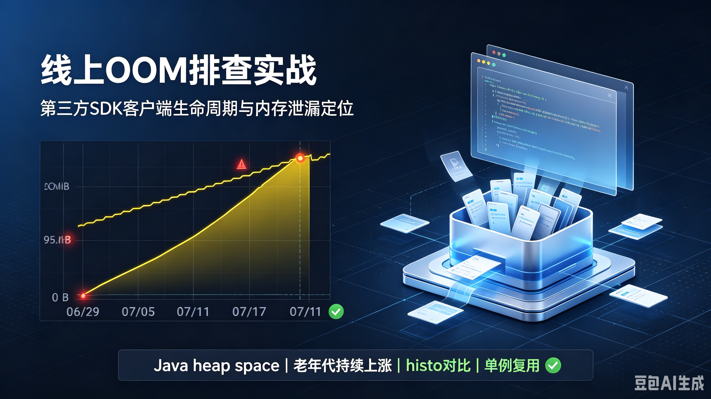 线上 OOM 完整排查实战：区分 Java 堆 OOM 与 Pod 容器 OOM，冷门快照对比定位内存泄漏