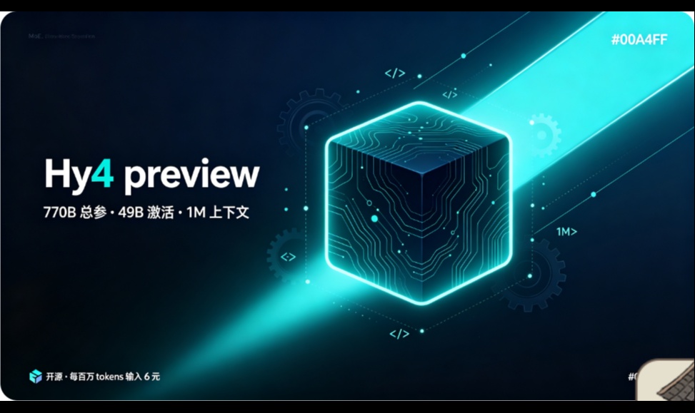 混元 Hy4 preview 发布：770B 总参、1M 上下文、输入 6 元起