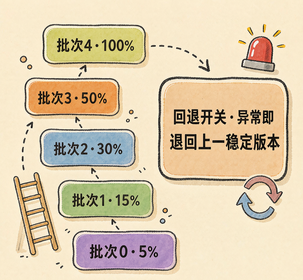 灰度批次推进与回退开关的零中断轮换模型