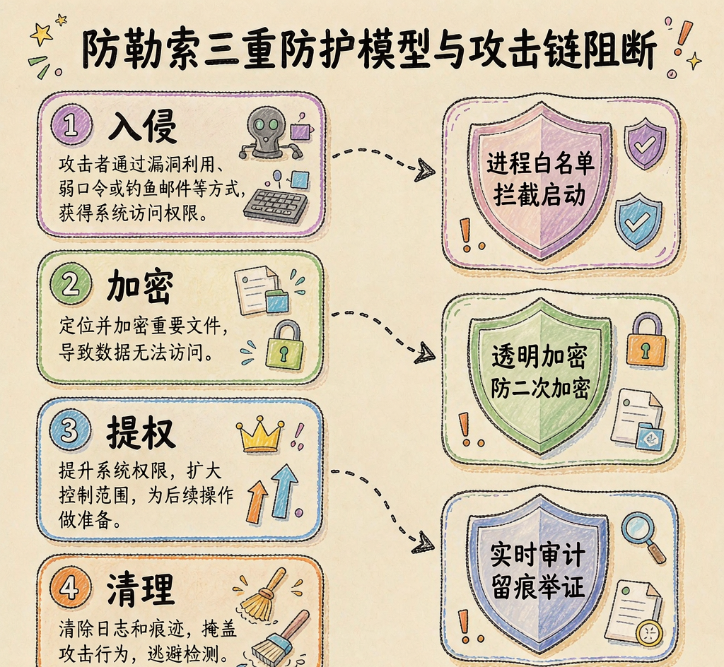 红蓝对抗验证防勒索有效性：进程白名单与透明加密的防御闭环设计