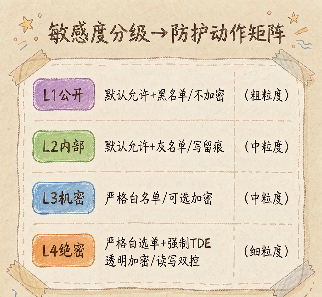敏感度分级到防护动作矩阵