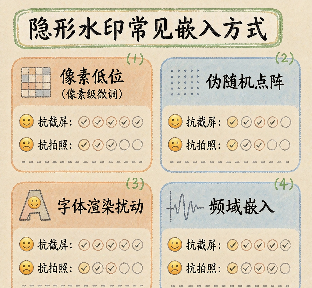 隐形水印常见嵌入方式(手绘信息图)