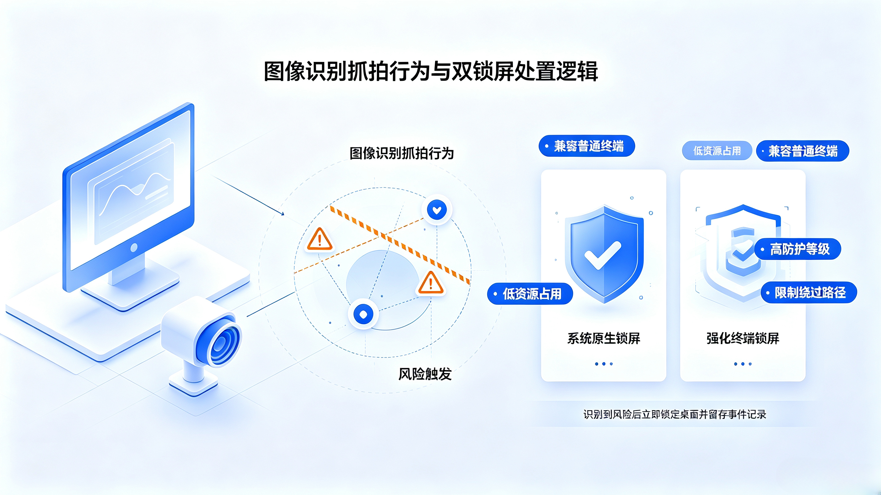 图像识别抓拍行为 + 双锁屏处置