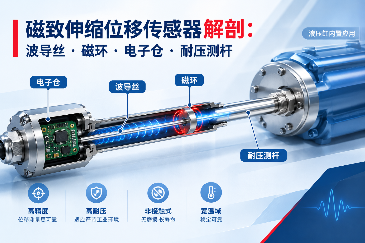 磁致伸缩位移传感器解剖：从魏德曼效应到 35 MPa 承压件的硬约束