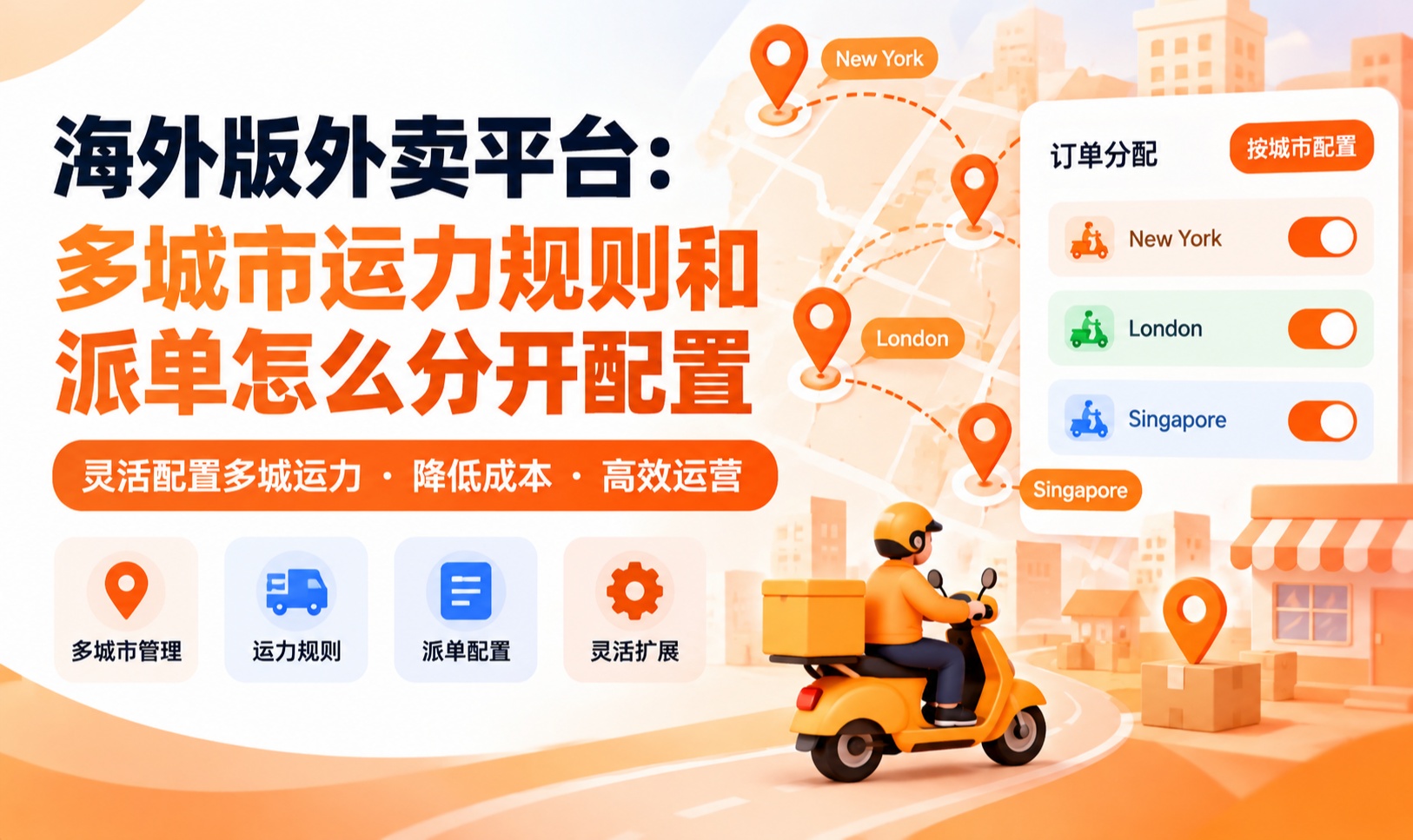 海外版外卖平台：多城市运力规则和派单怎么分开配置