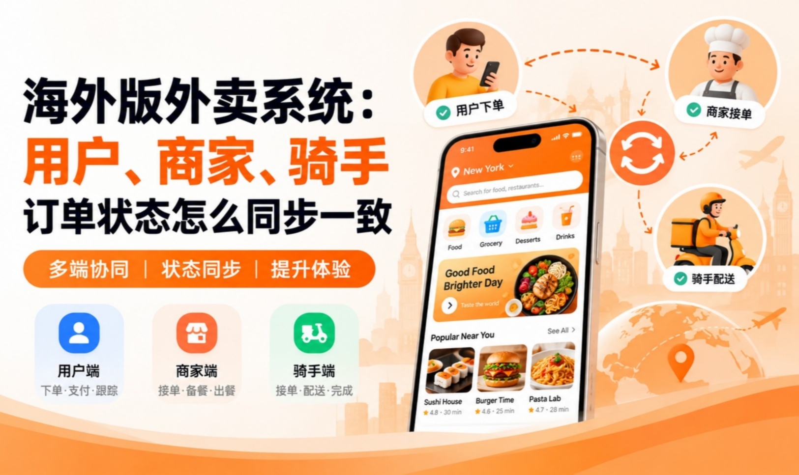 海外版外卖系统：用户、商家、骑手订单状态怎么同步一致