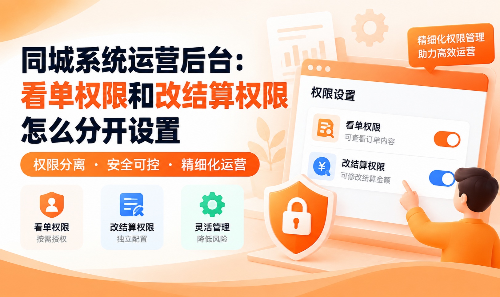 同城系统运营后台：看单权限和改结算权限怎么分开设置