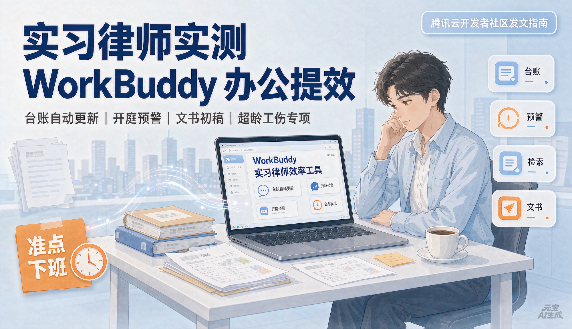 《实习律师实测：用 WorkBuddy 管台账/开庭预警/超龄工伤专项，从加班到十点到准点走》