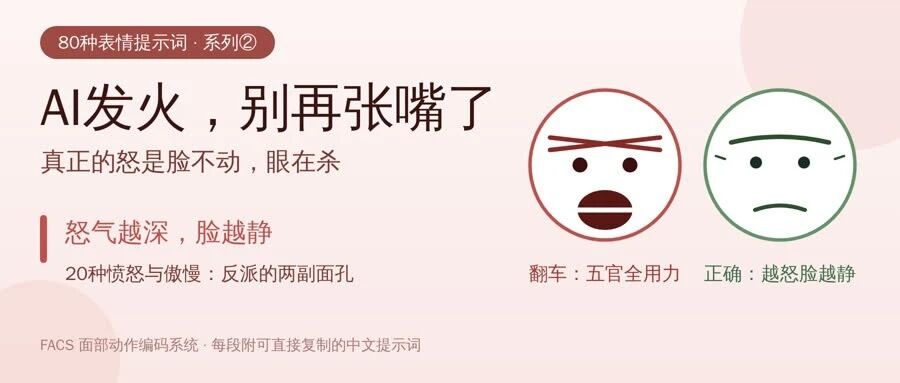 80种表情提示词系列（二）：AI发火怎么演才不假：反派的怒与冷笑
