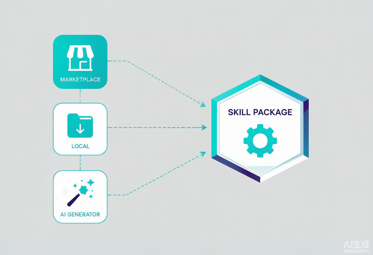 安装 Skill 的三种方式：技能市场、本地目录、AI 生成