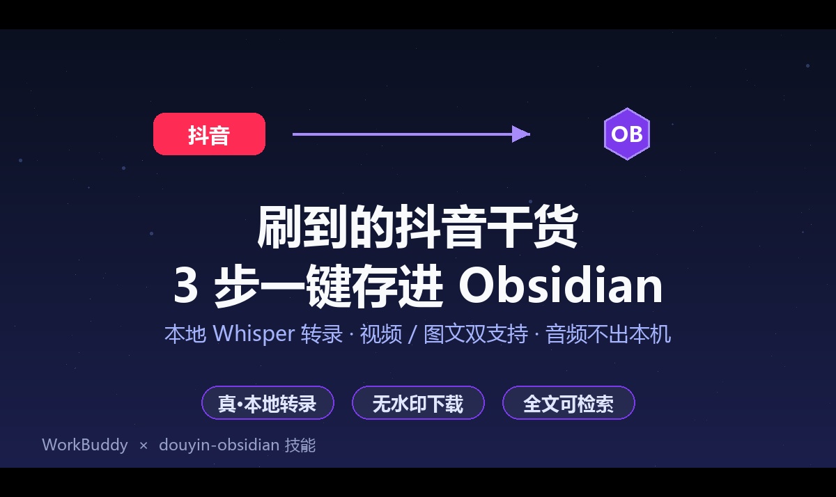 刷到的抖音干货总丢失？3 步一键存进 Obsidian，还能自动转文字
