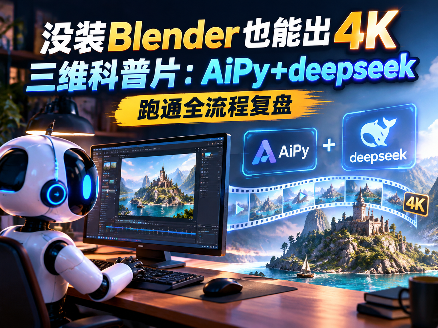 不会建模、没装Blender，怎么用AI做出4K三维科普片（附Prompt）