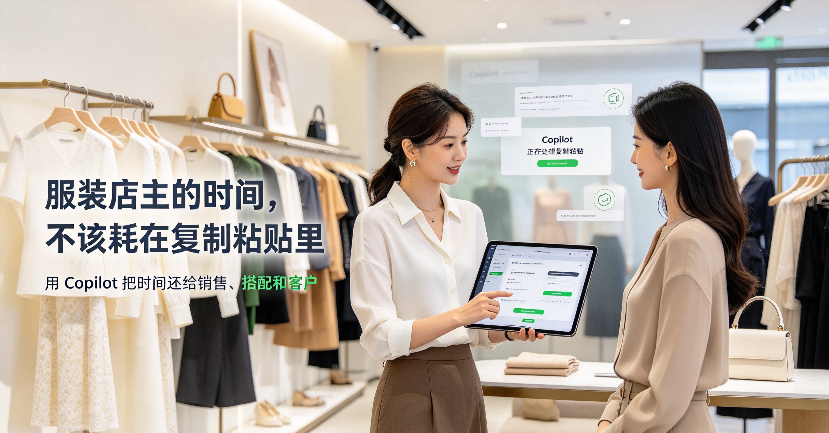 服装店主的时间，不该耗在复制粘贴里用Copilot把时间还给销售、搭配和客户