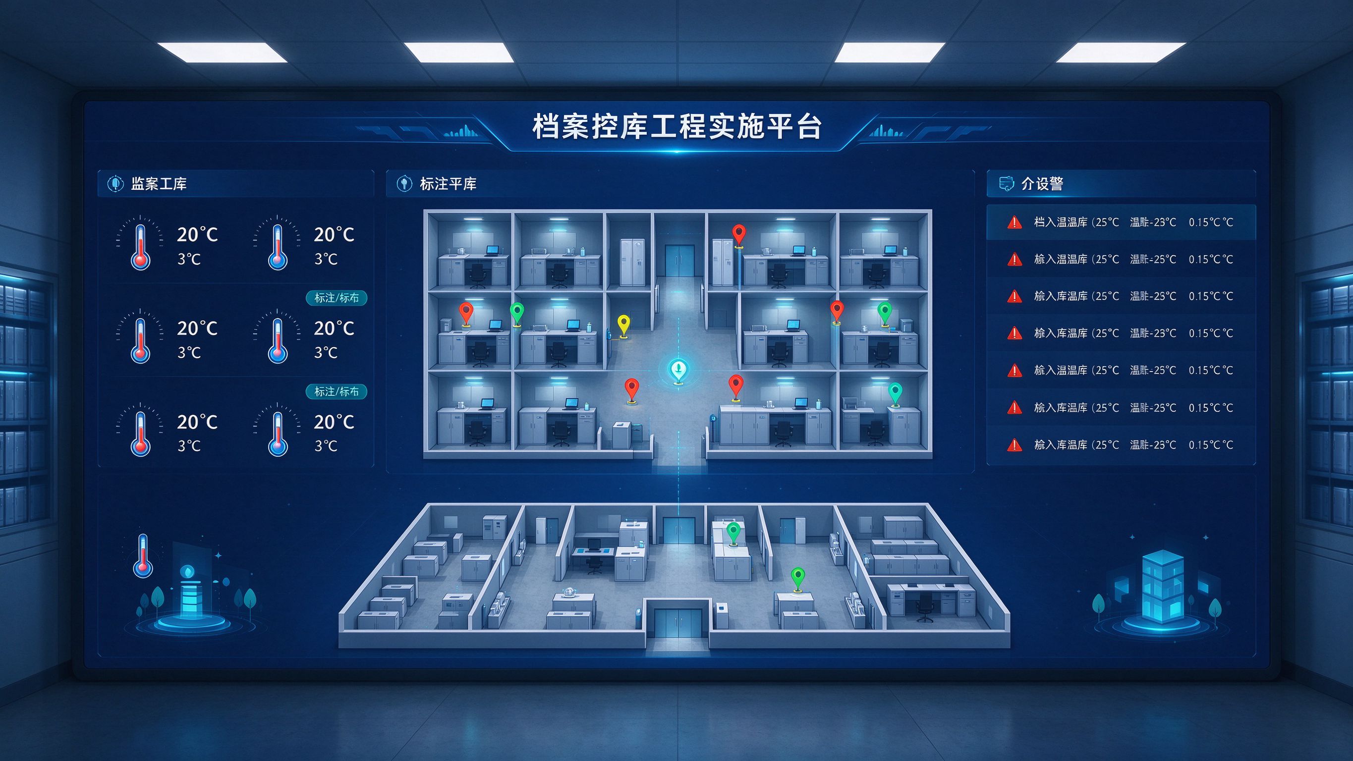 档案库房环境监测工程实施平台大屏总览