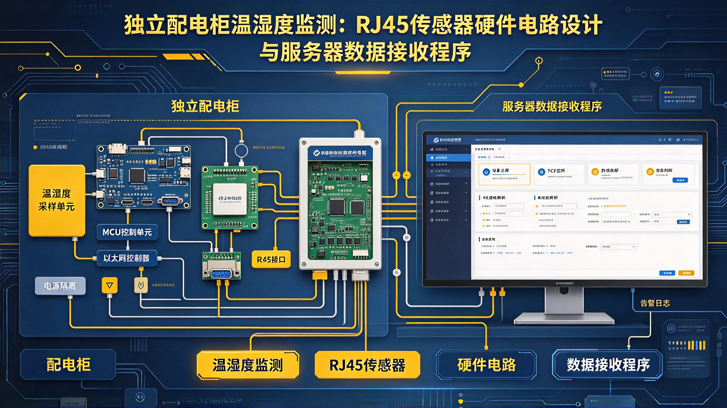 独立配电柜温湿度监测：RJ45传感器硬件电路设计与服务器数据接收程序