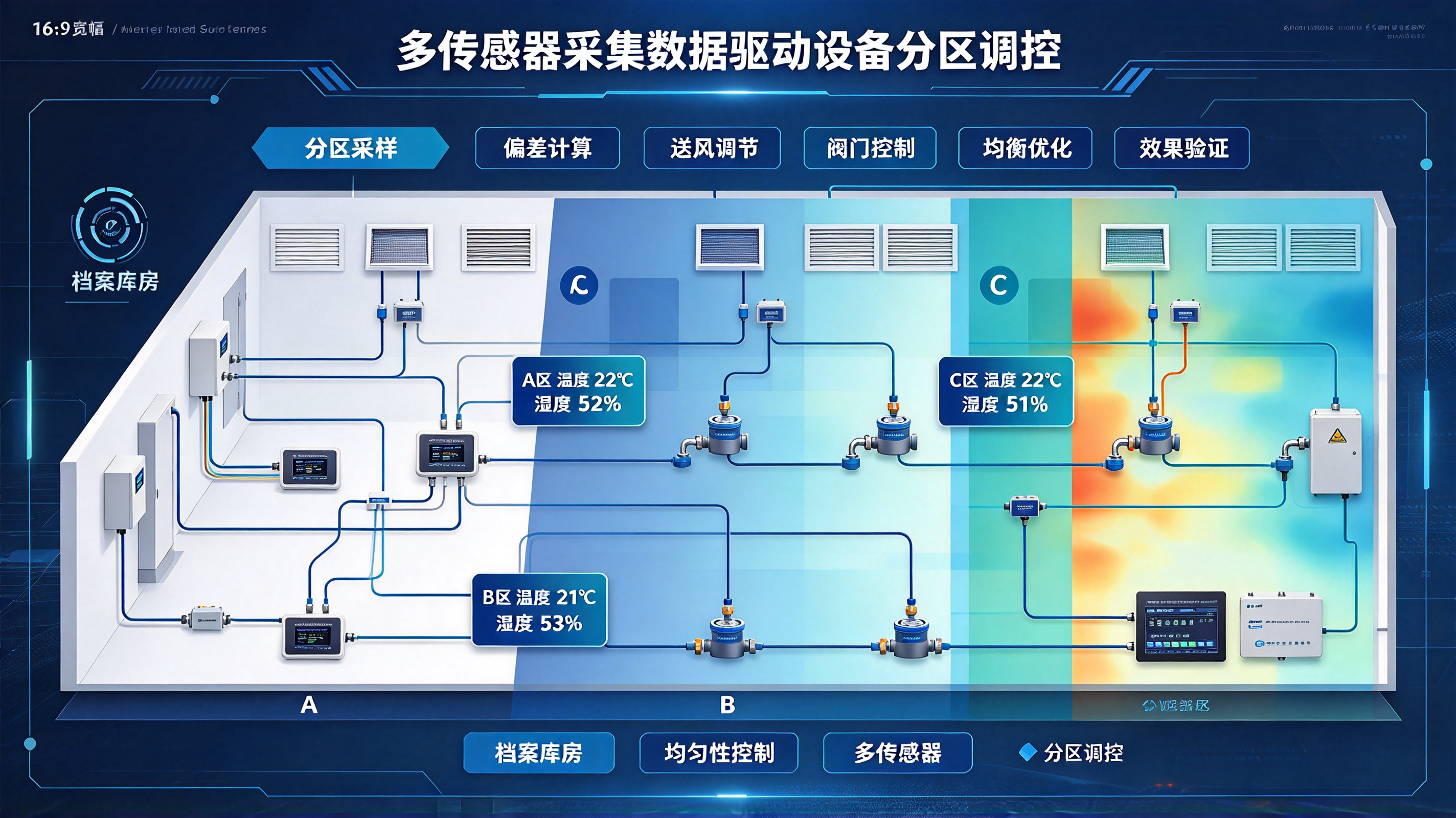 档案库房温湿度均匀性控制：多传感器采集数据驱动设备分区调控