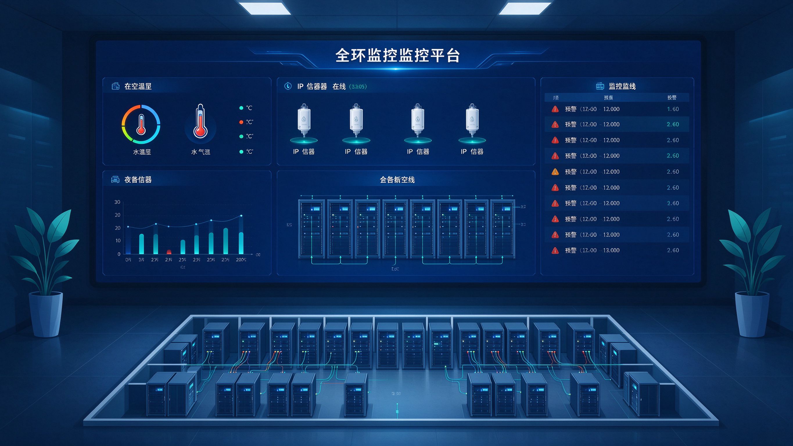 中小型机房动环监控平台大屏总览