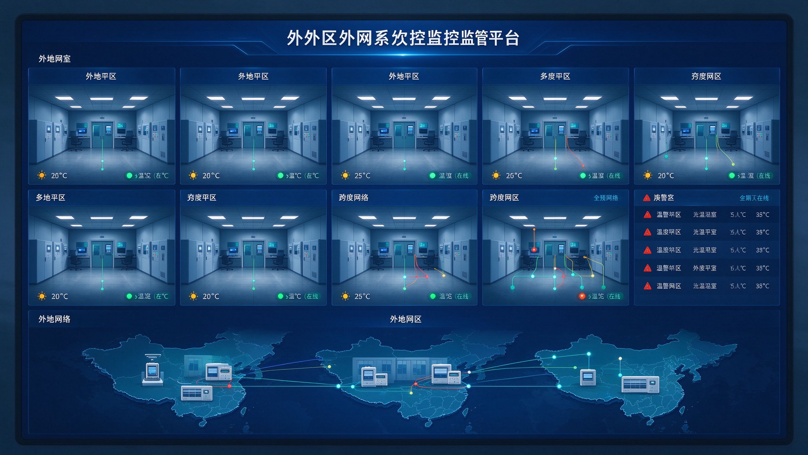 异地机房集中监控平台大屏总览