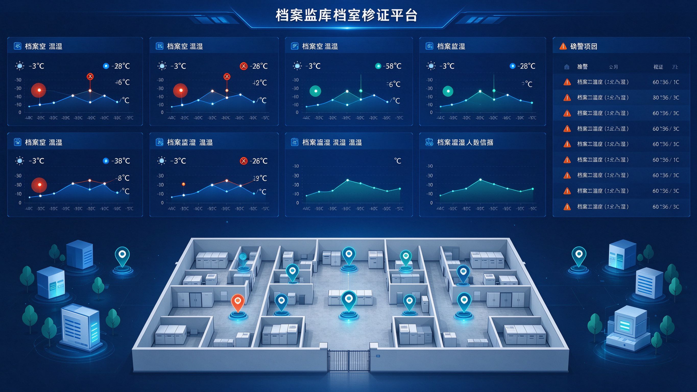 档案库房多节点数据可信度校验平台大屏总览