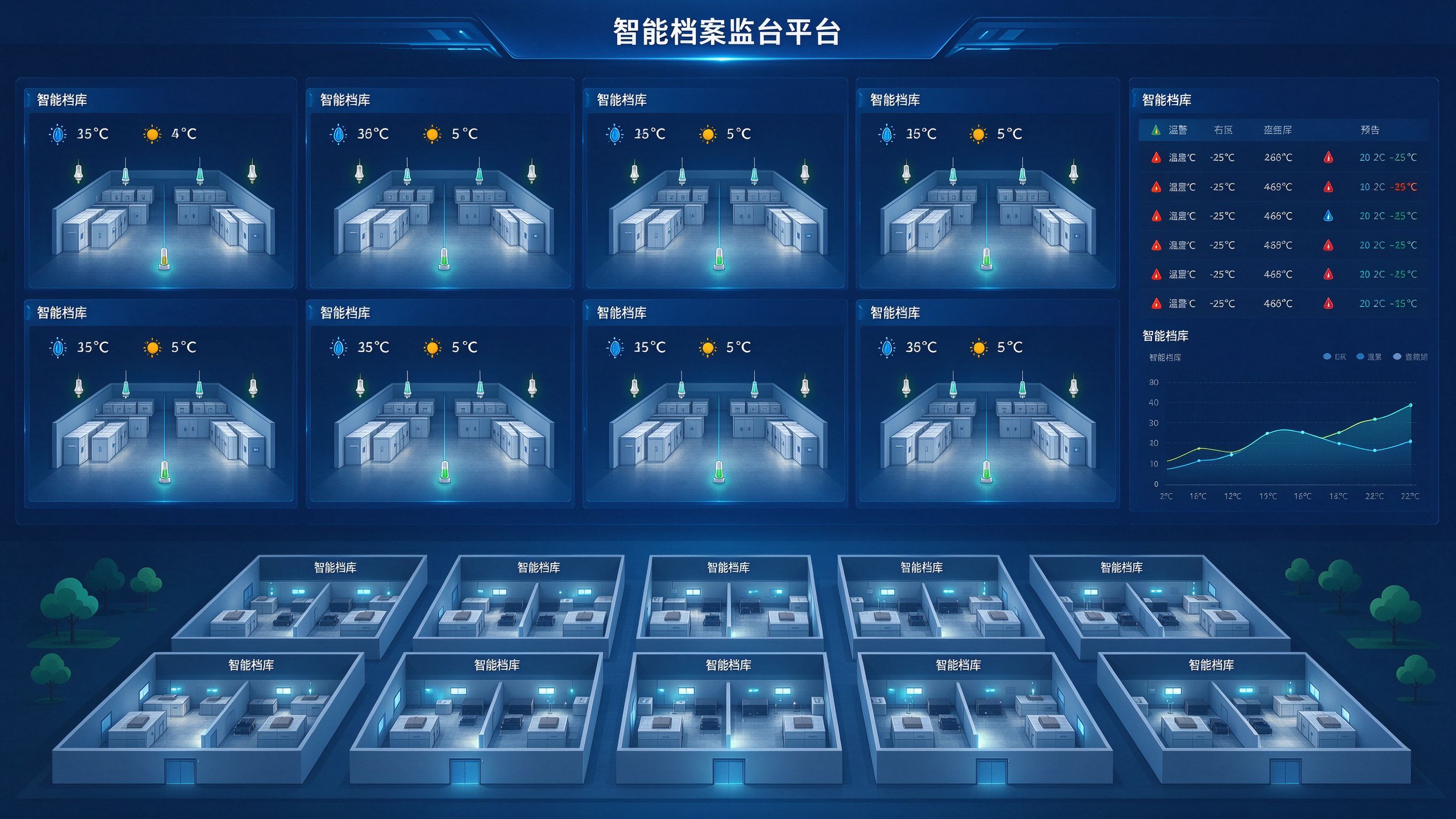 智慧档案馆环境监控平台大屏总览