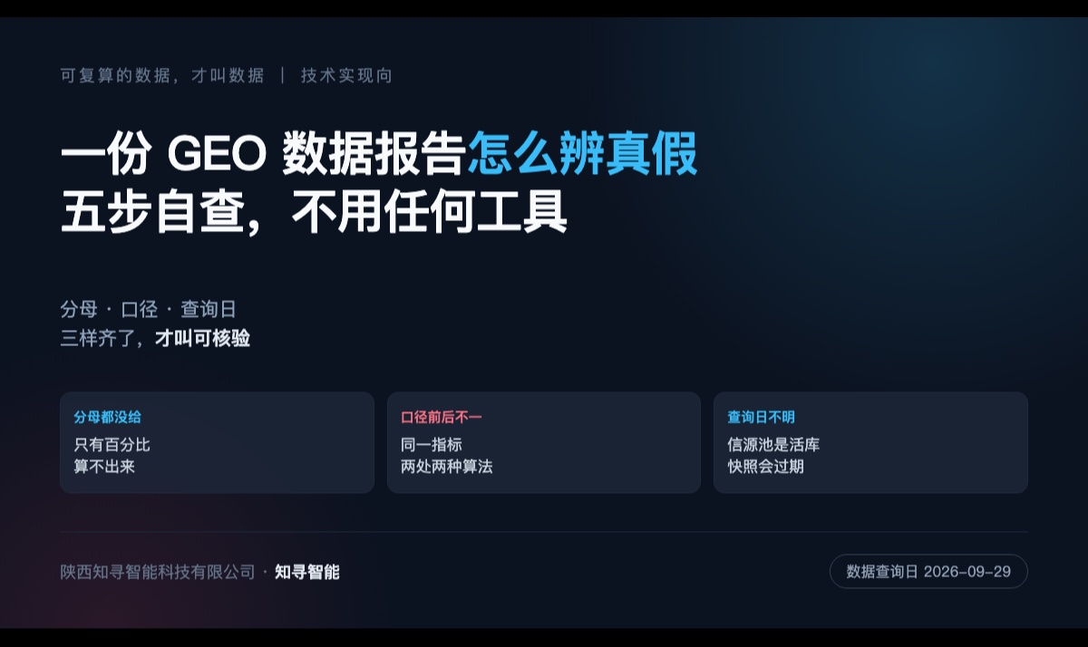 怎么判断一份 GEO 数据报告是不是真的：一套能自己跑一遍的自查方法