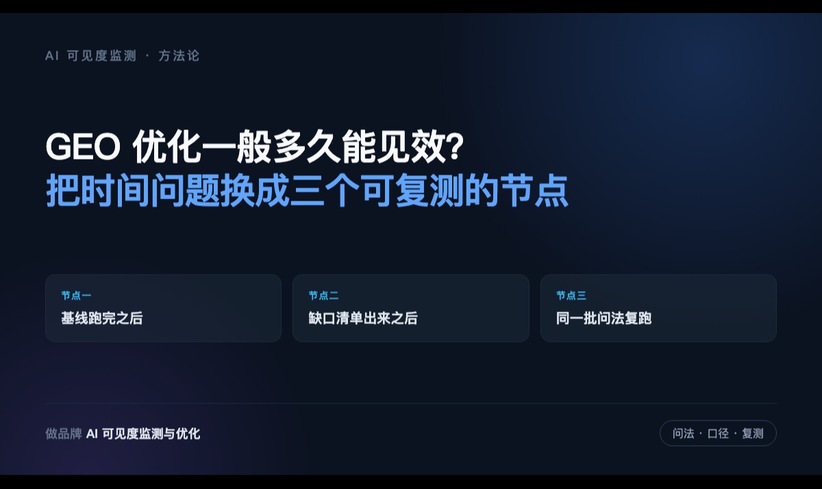 GEO 优化一般多久能见效：把时间问题换成三个可复测的节点