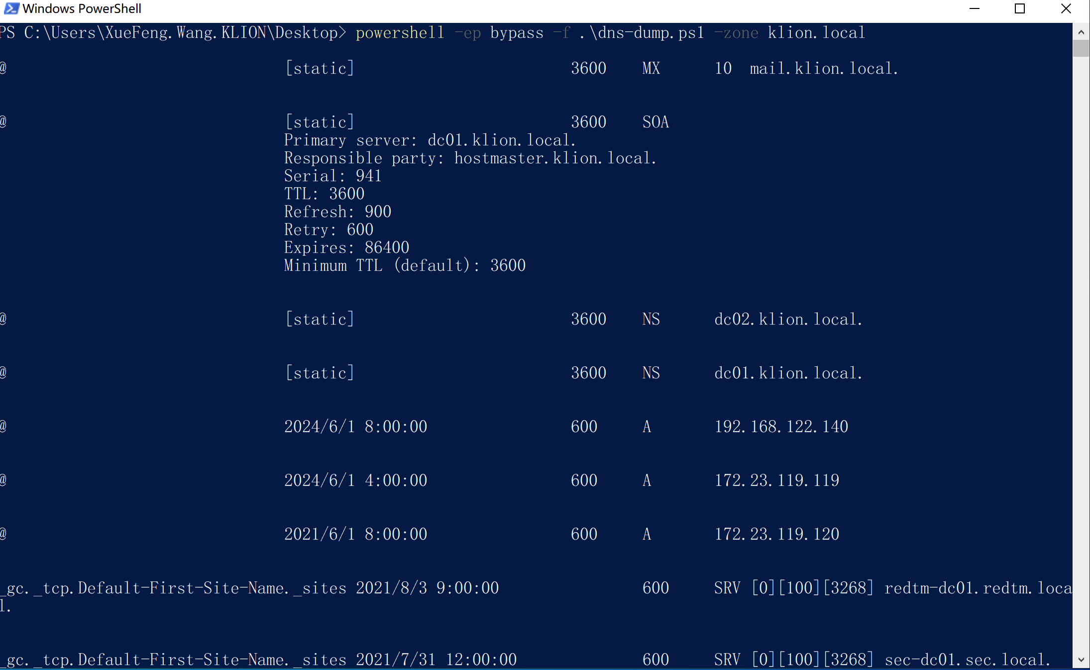 图1-7 使用 3gstudent 的 dns-dump.ps1 获取 DNS 记录