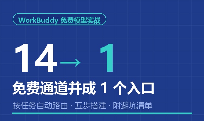WorkBuddy 免费模型实战：14 个免费通道并成 1 个入口，按任务自动路由