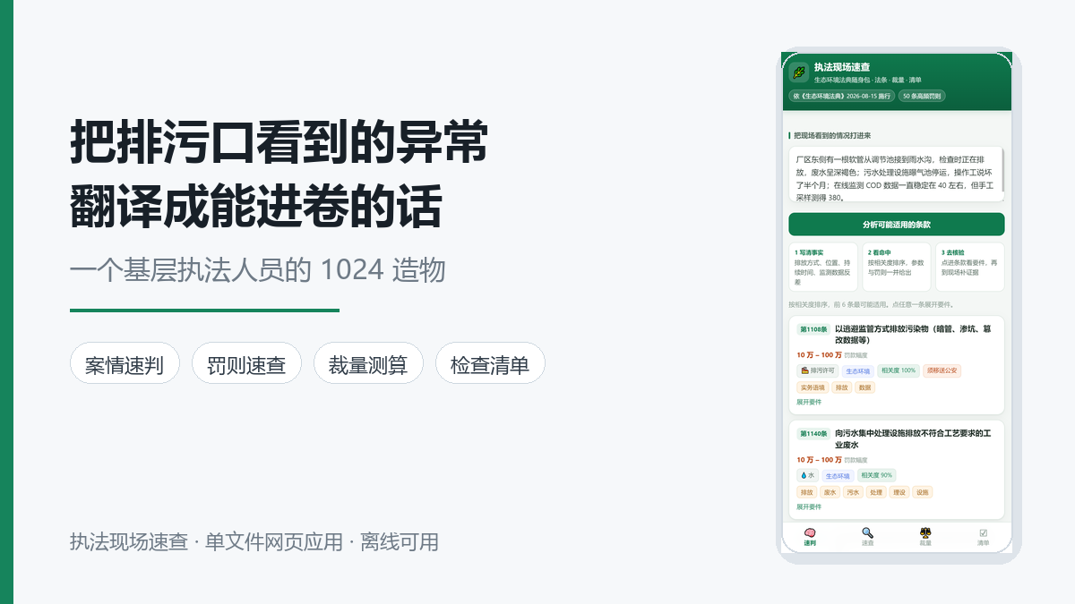 把排污口看到的异常，翻译成能进卷的话：一个基层执法人员的 1024 造物