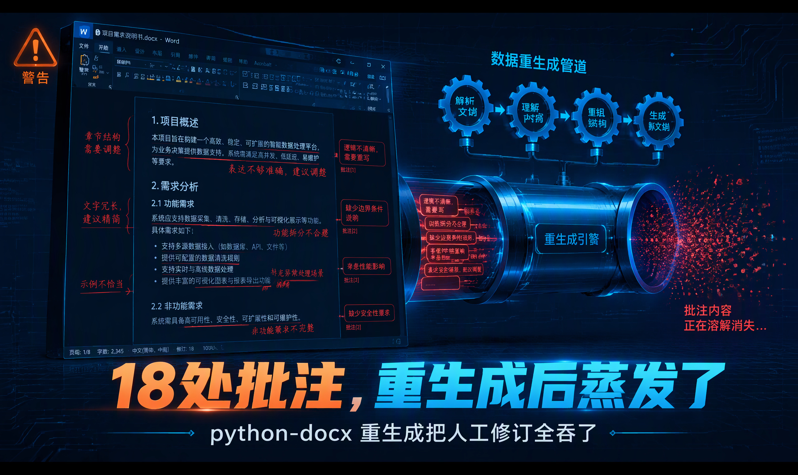 docx 重生成把 18 处手写批注吞了？三道机制守住人工修订